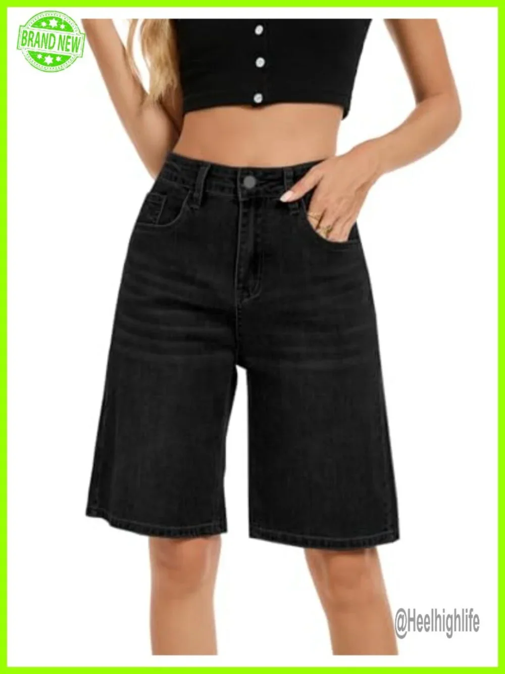 High Waisted Stretchy Denim Bermuda Shorts for Women Baggy Jorts Long